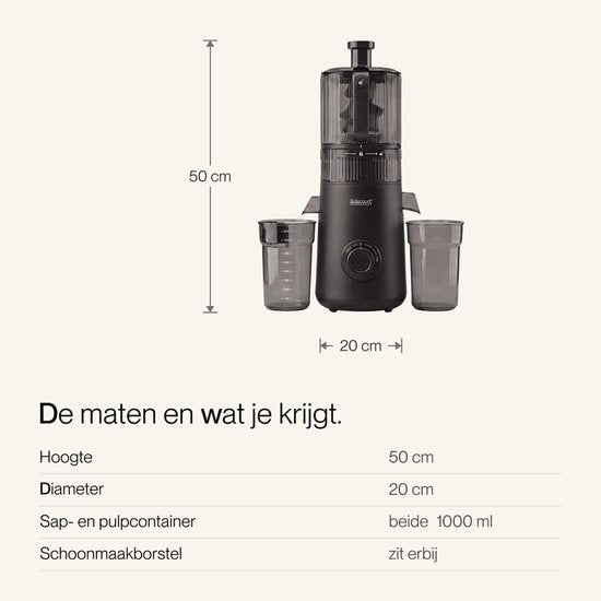Safecourt Kitchen Slow Juicer XXL - krachtige motor [Pre-cutter & Cold-press technologie] - eenvoudige reiniging - BPA-vrij - sapcentrifuge Zwart