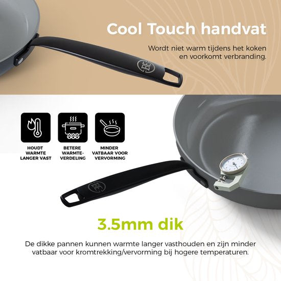 BE Living Koekenpan - Ø 28 cm - Bakpan - Keramisch - PFAS Vrij Anti-aanbak - Inductiepan - Grijs - Essential Series