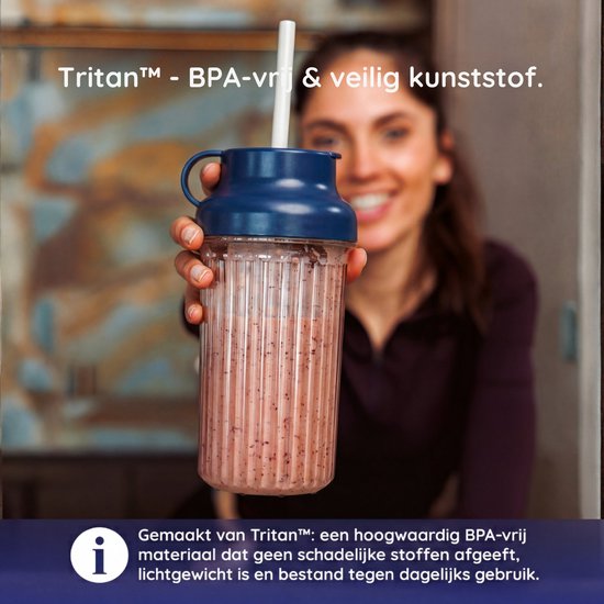 Safecourt Kitchen PureBlend - 1000W Smoothie maker - BPA vrij - inclusief to-go drinkdeksel + rietje- Premium Tritan blendbekers - Blauw