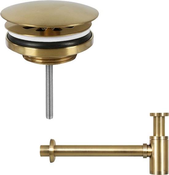 Differnz Helios Fonteinset – Wasbak Keramiek 37,5x18.5x9,5cm – Fonteinset Toilet met Fonteinkraan Rechts Mat Goud – Wastafel met Rechte Kraan en Standaard Greep – Voor Badkamer of WC