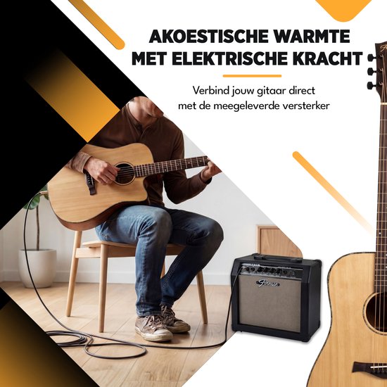 Finesse Elektrische Akoestische Gitaar met Versterker - met Videocursus - 4/4 41 inch - Accessoires - Volwassenen - Kind