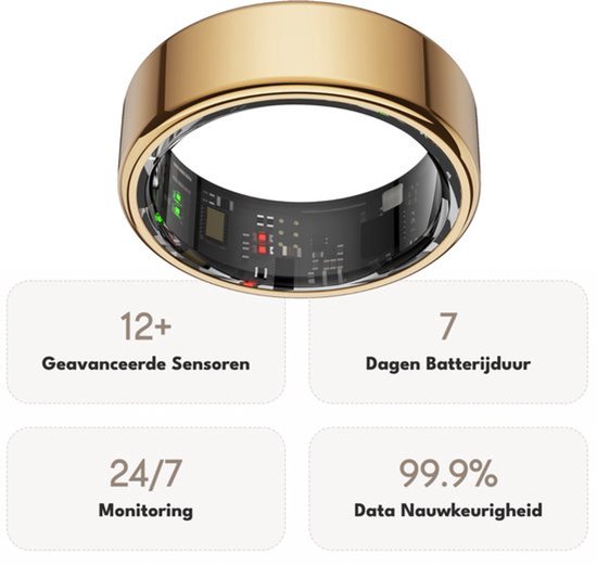 Focus® S1 Smart Ring - Rose gold - Maat 9 - Hartslag - Menstruatiecyclus - Slaap Monitor - Slimme Ring - Sport Prestatie - Stappenteller -IP68 Waterdicht - O2 Meting - Dames - Heren - Wearables - Oplaad Case - beschermring