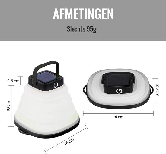 Tech Essentials Solar LED Lantaarn - Opvouwbaar - Zwart - Tentlamp - Led Lamp Oplaadbaar - Kamperen - Nood - Storm - Hanglamp - Zonne Energie