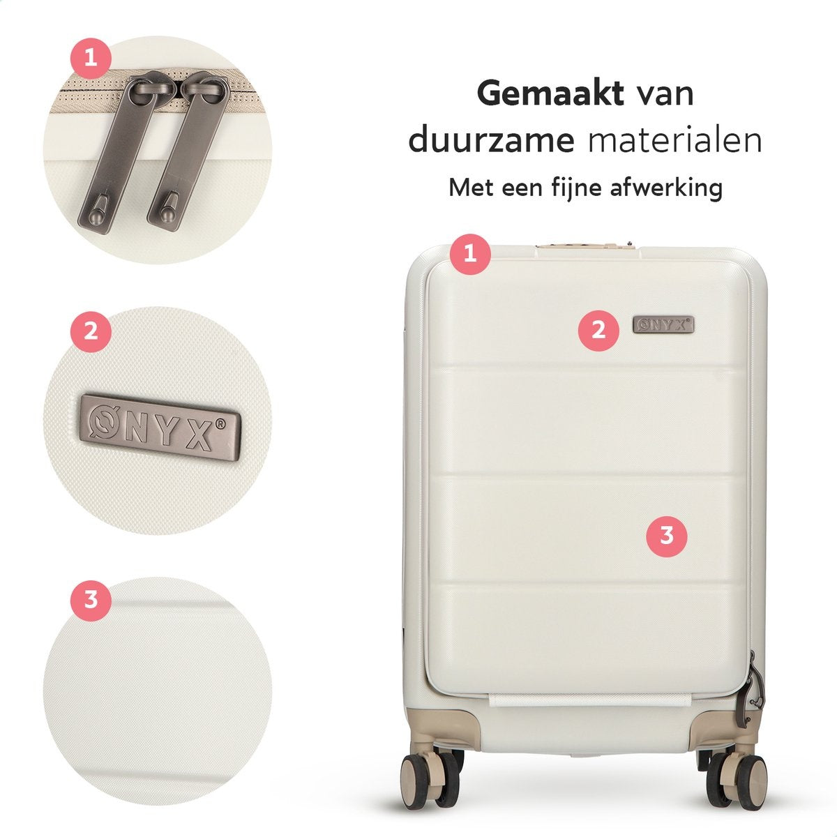 ONYX® - Handbagage koffer 35 L - Stille spinner wielen - Lichtgewicht trolley - Dubbel TSA slot - Praktisch voorvak - 55 cm - Beige