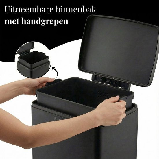 Bayt Prullenbak - Prullenbak 60 Liter - Pedaalemmer 60 liter - Vuilnisbak 60 liter - Afvalbak - RVS - Zwart