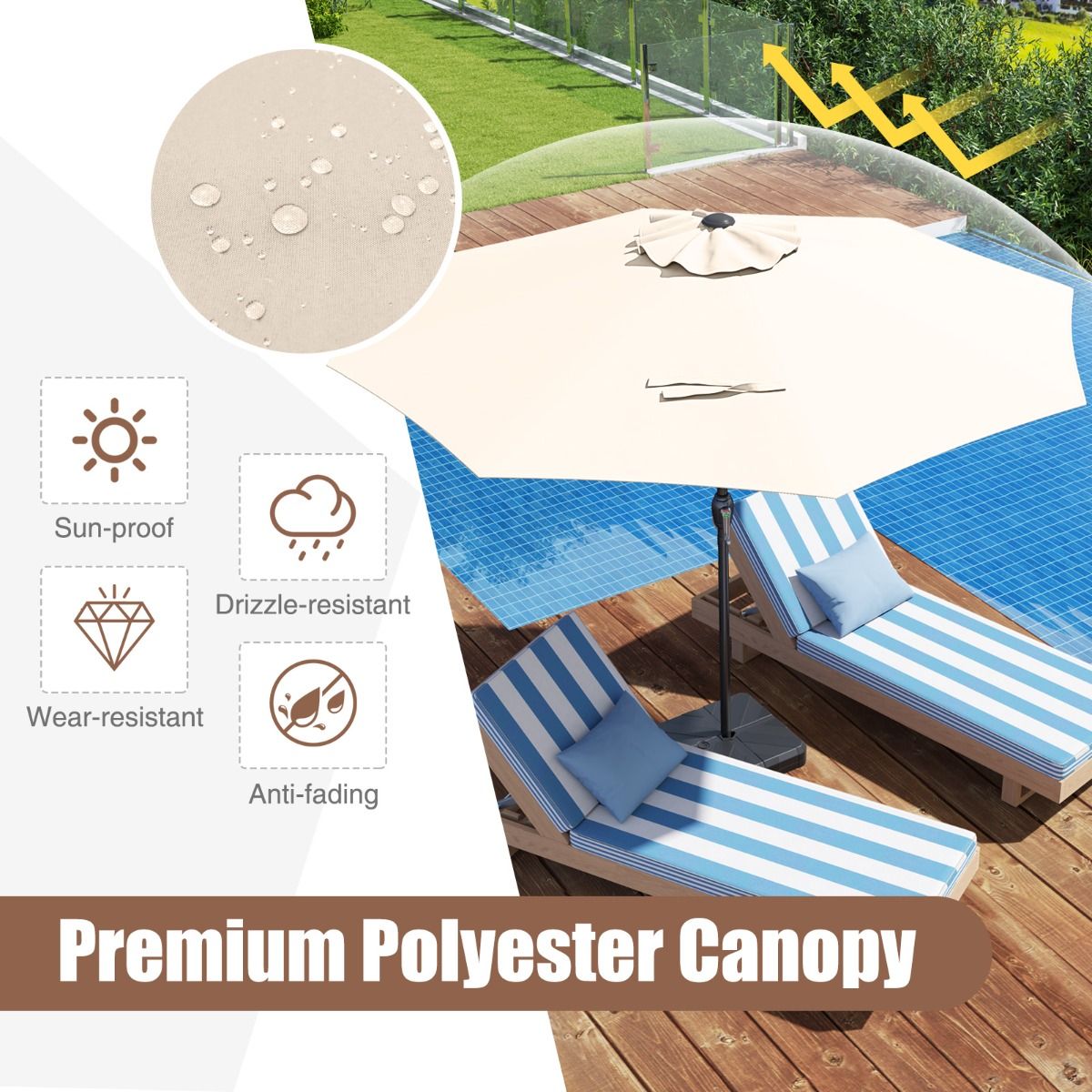 Coast Terrasparasol - met slinger - geventileerd ontwerp - 260 cm - beige