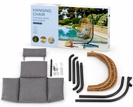 Hangstoel met Standaard en Kussens – Luxe Tuin Hangstoel voor Buiten – 150 kg Draagkracht – 103x105x195 cm