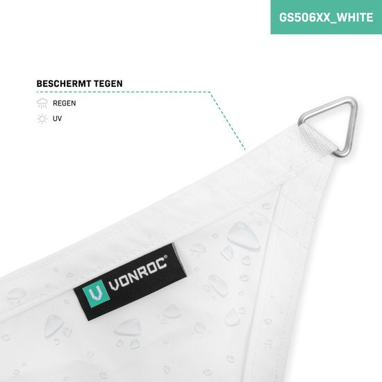 VONROC Premium Schaduwdoek - Vierkant - 360x360 cm – Waterafstotend - Wit – Incl. Opbergtas en bevestigingskoord