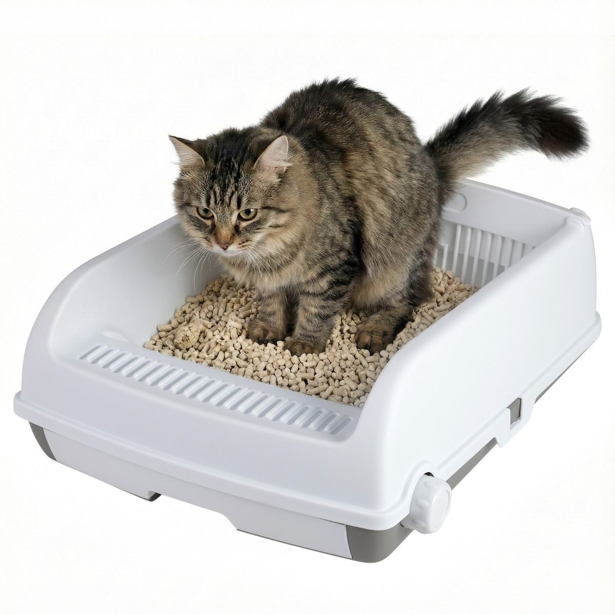 Coast Halfautomatische Kattenbak - Uittrekbare Lade - Spatwaterdichte Zijwanden - Wit