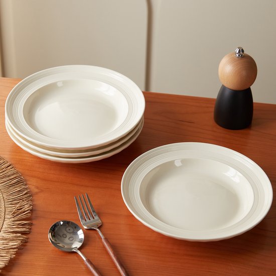 Set van 4 bordenset (Ø20,4cm / 8inch), Ontbijtborden, Pastaborden, serviesset 4 persoons, Geschikt voor restaurants, Horeca, Feest, familiefeesten, banketten en picknicks, Magnetron-vaatwasserbestendig, Keramiek