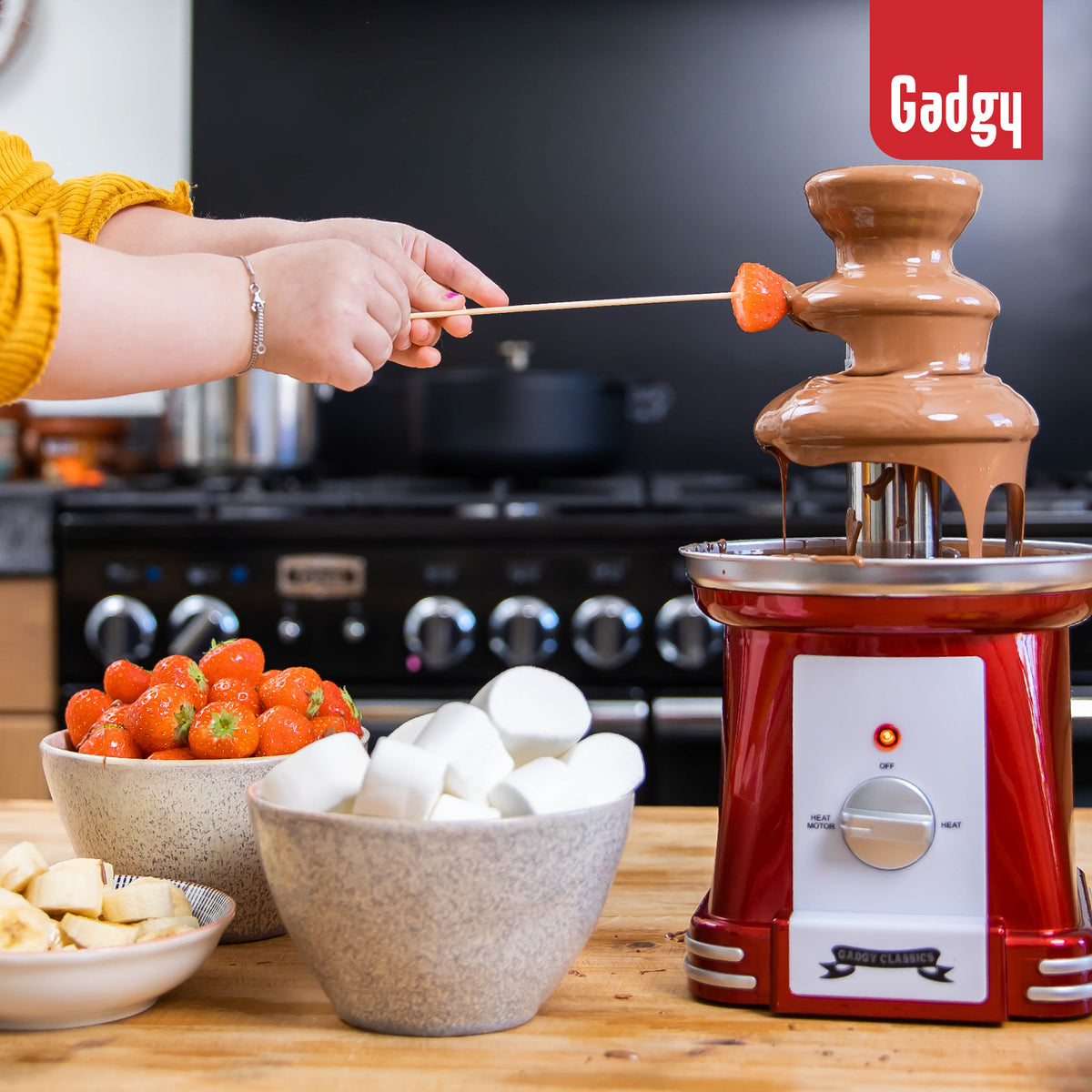 Gadgy - Chocolade fontein - Chocolade fondue - Gemakkelijk schoon te maken - 90 Watt - Rood