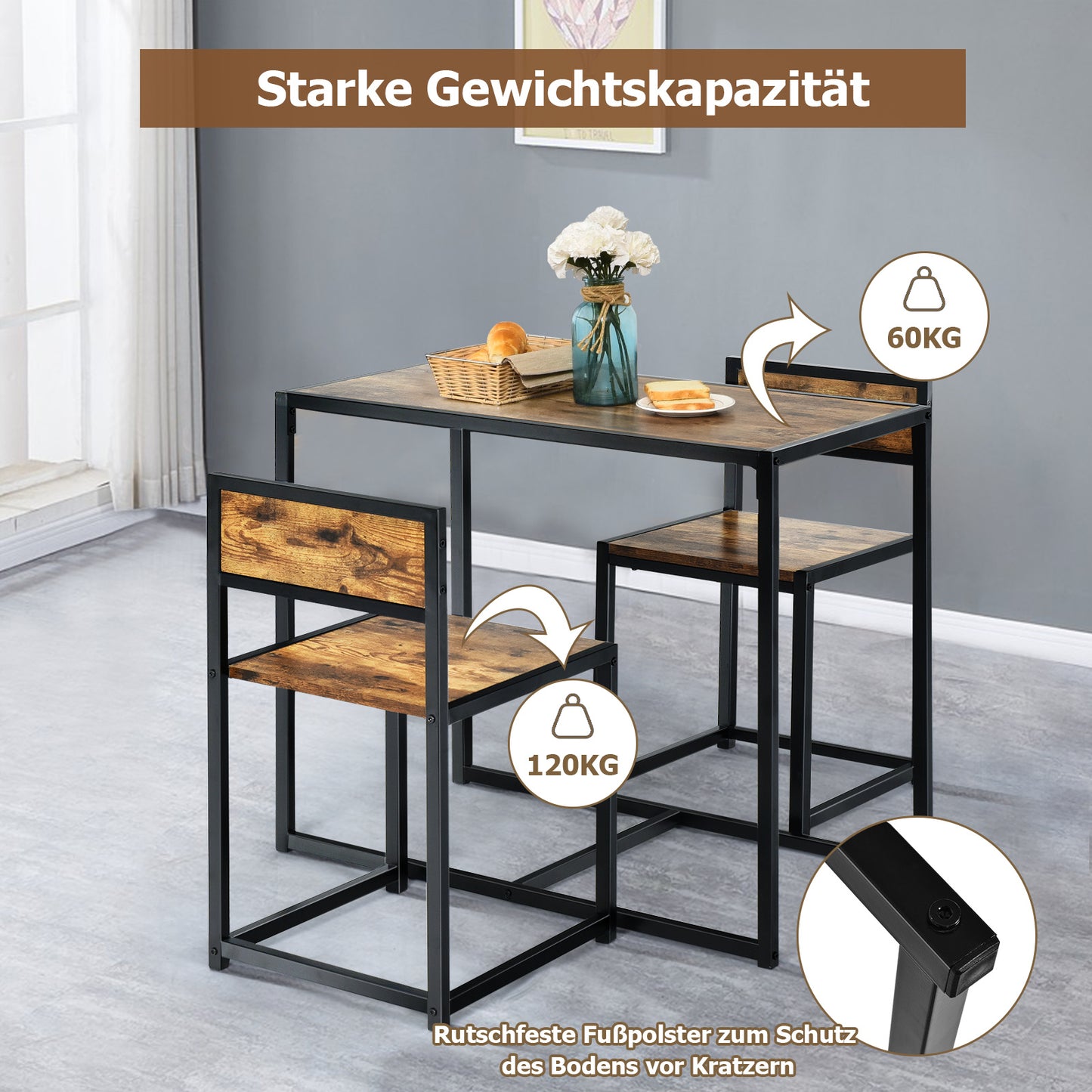 Coast 3-Delige Eetkamerset Bar Tafel Set Keuken Tafel + 2 Stoelen Antiek
