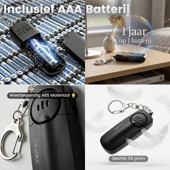 ProTrue® Persoonlijk Alarm Zelfverdediging Sleutelhanger - 130dB Zakalarm met Alarmknop voor Vrouwen, Kinderen en Ouderen - Veiligheidsalarm Senioren met Noodsignaal