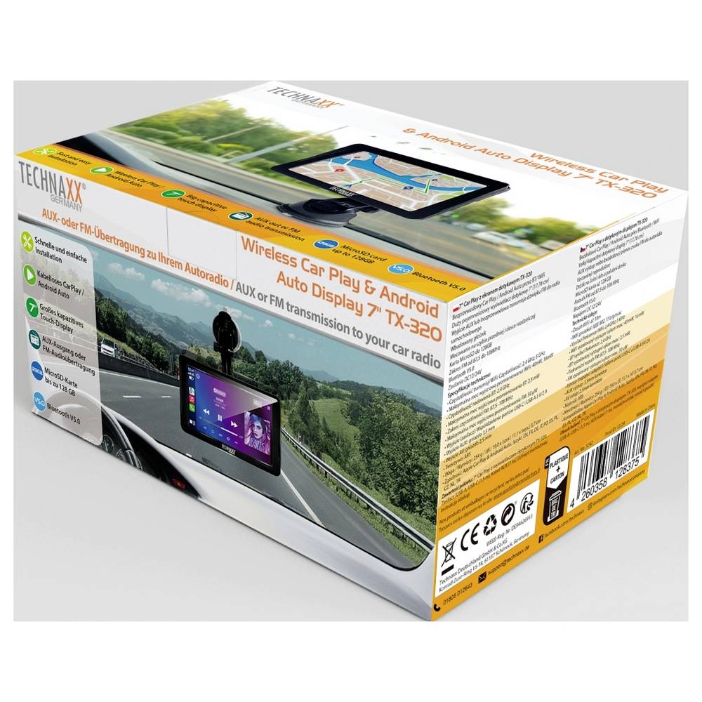 Technaxx TX-320 Draadloze CarPlay & Android Auto Display - Zwart - 7 Inch Touchscreen - Bluetooth 5.0 - WiFi - 19 x 11,1 x 3,7 cm