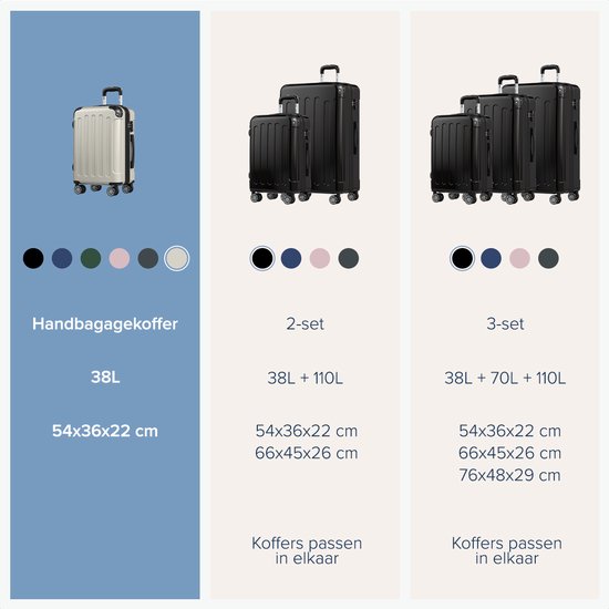 TRVLMORE Handbagage Koffer - 45L - TSA Cijferslot - Lichtgewicht - Uitbreidbaar - Trolley - 54x36x22cm - Champagne