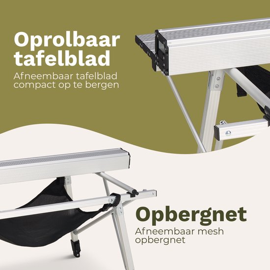 TRVLMORE Campingtafel Verstelbaar - 90x52x71cm - Inklapbare Tafel met Aluminium Frame - Lichtgewicht - Kampeertafel - Klaptafel - Zilver