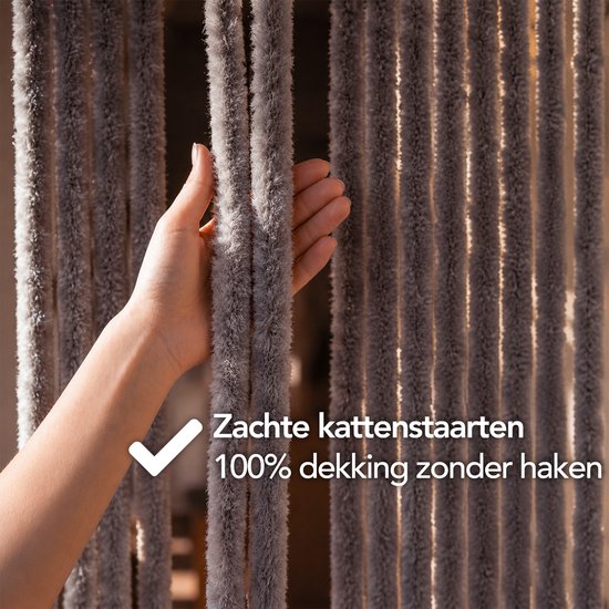 Brixy Vliegengordijn - Kattenstaart - 90x200cm - 2cm Dikke Strengen - Grijs