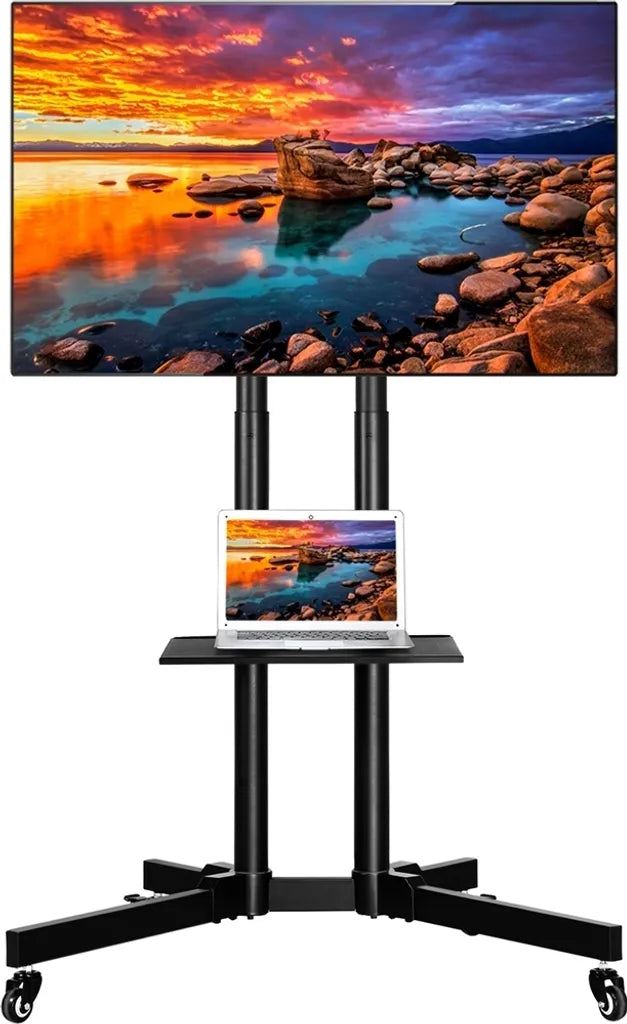 Yaheetech TV-Standaard 32-75 Inch op Wielen met Dubbele Stang, Zwart