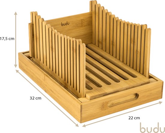 Budu broodsnijder bamboe – Broodsnijder hulpmiddel - Broodplank hout – Broodsnijplank met opvangbak - Bamboe - 30x20cm