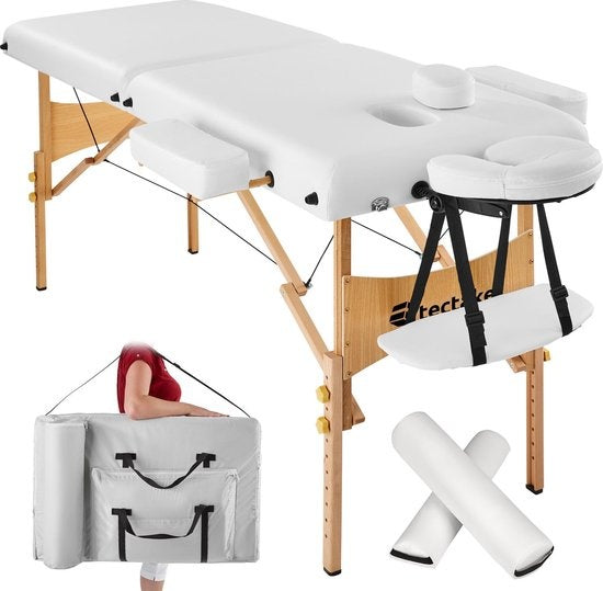 tectake® - Massagetafel Behandeltafel - matras van 7,5 cm hoog + rolkussens en draagtas - behandelbank – incl. opbergtas – opvouwbaar
