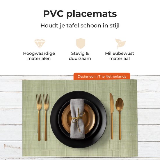 Castagnola Placemats - Placemat van Kunststof - Onderlegger - Onderzetter - Placemats Plastic en PVC - 6 Stuks - 45 x 30 cm - Groen