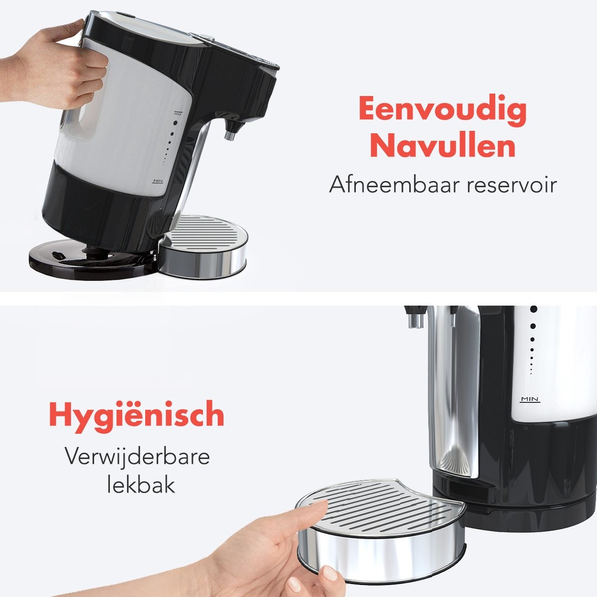 KitchenBrothers Heetwaterdispenser - 2L - 3000W - RVS /Zwart