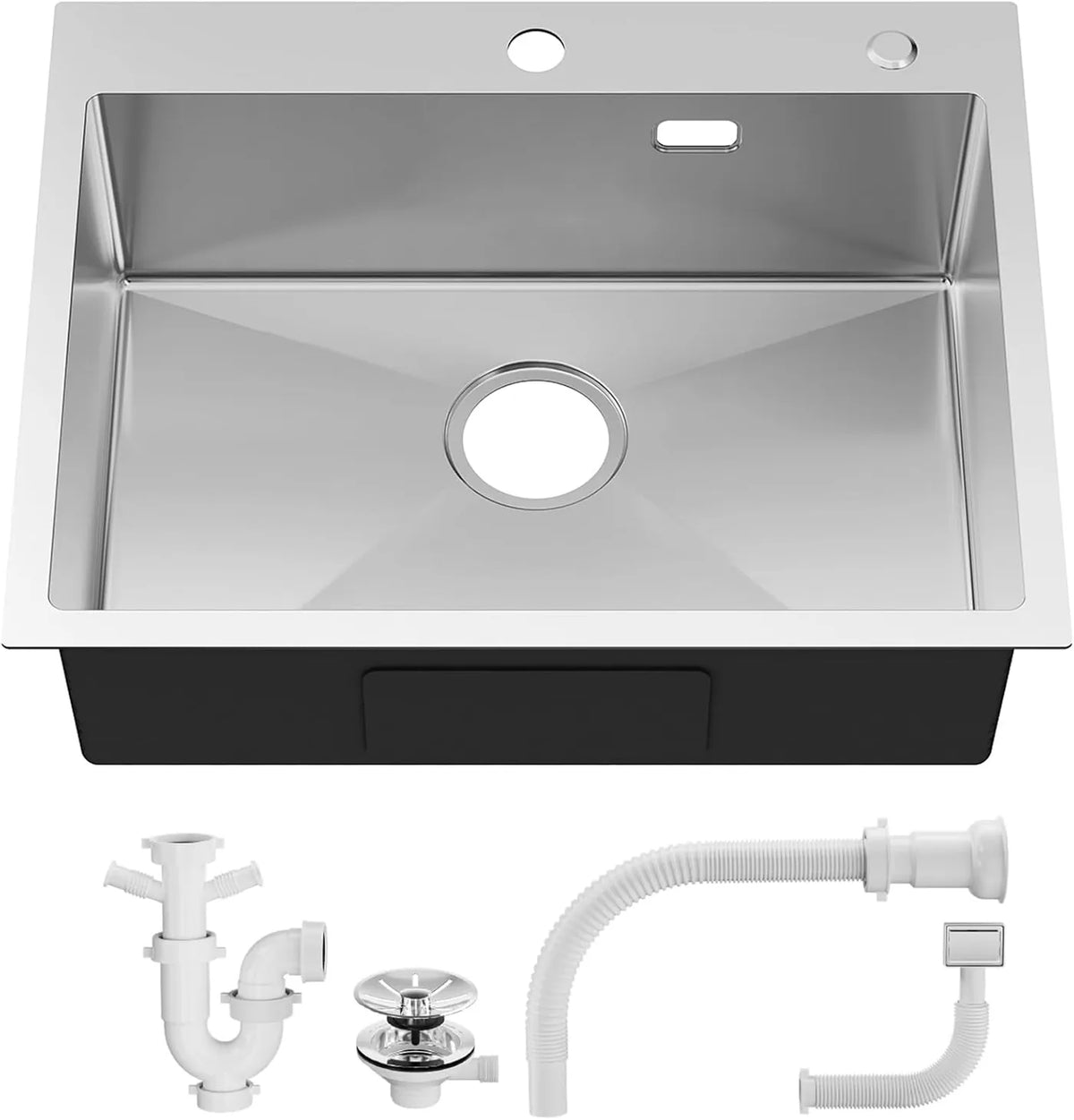 Sofetiy Spoelbak RVS 60 x 48 cm - Enkele Kom met Sifon - Geluiddempend en Extra Dik 3 mm - Geborsteld RVS