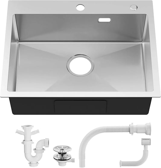Sofetiy Spoelbak RVS 60 x 48 cm - Enkele Kom met Sifon - Geluiddempend en Extra Dik 3 mm - Geborsteld RVS
