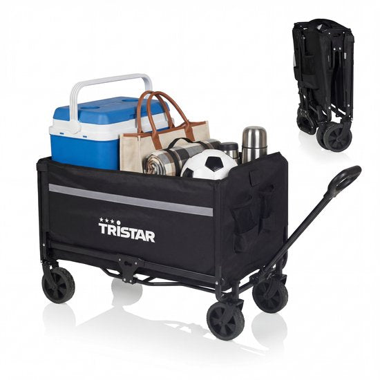 Tristar Bolderkar Opvouwbaar – 120 L – 100 kg Draagvermogen – Staal – Zwenkwielen – Inklapbare Bolderwagen Met Laadklep - Incl. Waterdichte Hoes - Compact - Festival - HC‑0917