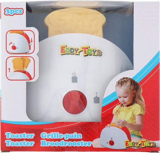 Eddy Toys Speelgoed Broodrooster - Speelgoed Keukengerei Toaster - Incl. Toast - Wit