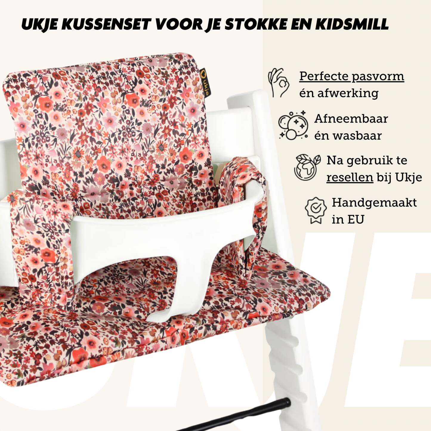 Ukje Tripp Trapp Kussenset - Roze Bloemen - Geplastificeerd