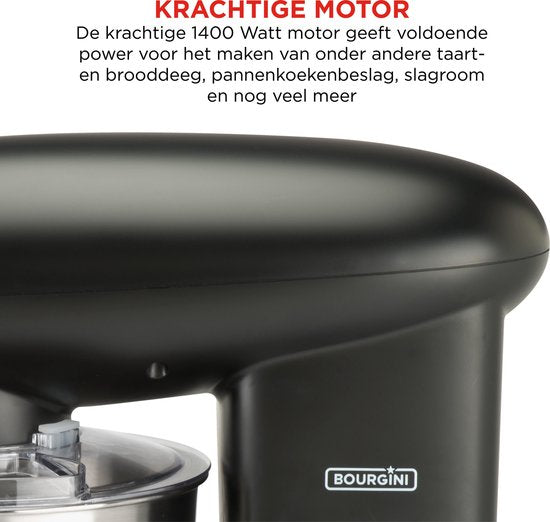 Keukenmachine - Bourgini Kitchen Chef Plus 5.5L - Keukenmixer - KeukenRobot Zwart