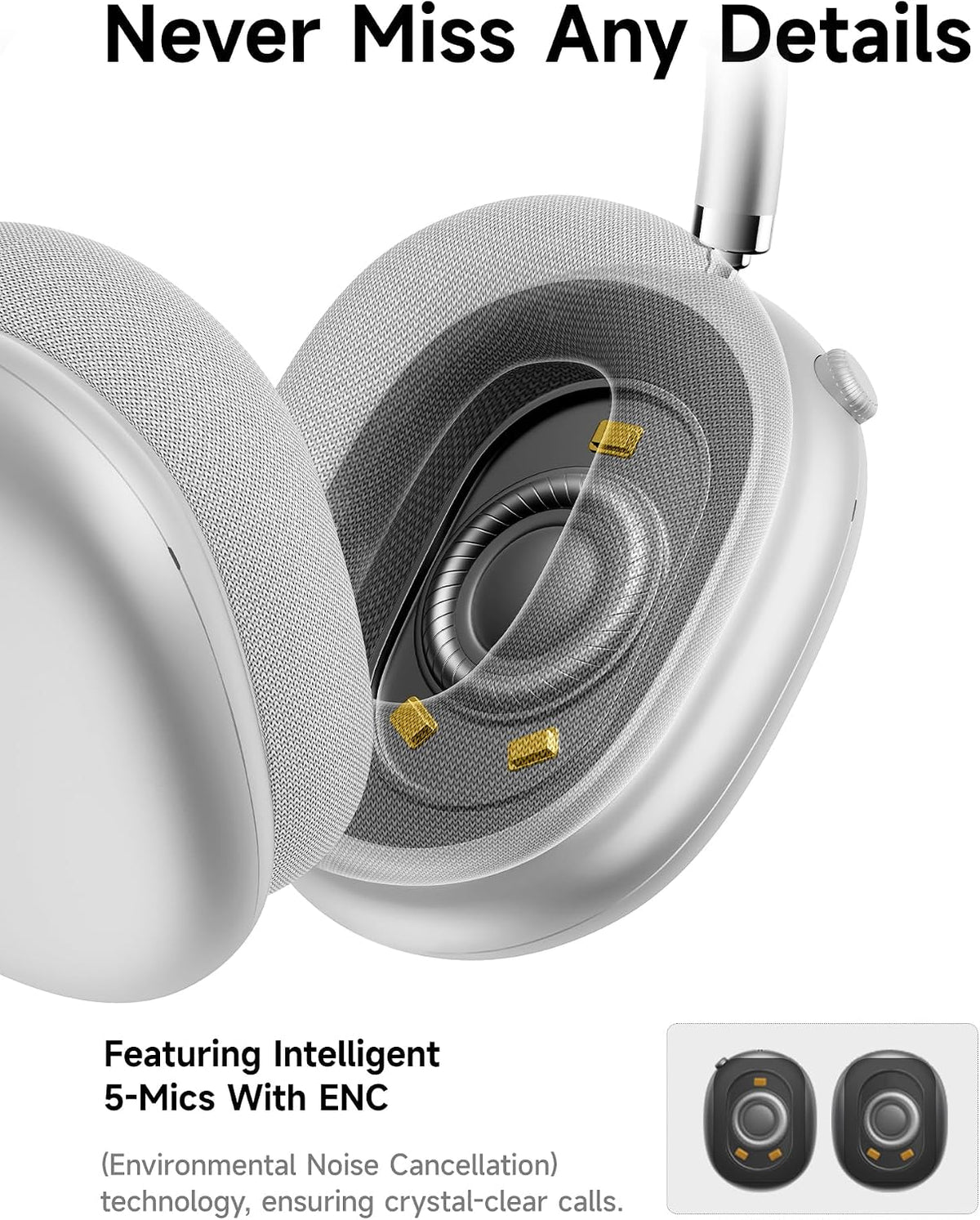 Picun F8 Pro Draadloze Over-Ear Koptelefoon - Hybride Noise Cancelling - 140 Uur Batterij - Bluetooth - Zilver
