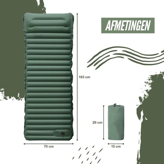 Ever Trex Slaapmat Comfort - 193x70x10cm - Ingebouwde Pomp - 1 Persoons - Camping Matras - Zelfopblaasbaar - Groen