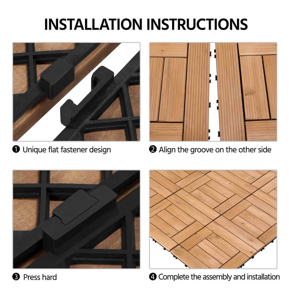 Yaheetech Houten Terrastegels Set van 27 - Dennenhout - 30,5 x 30,5 cm - Inkliksysteem - Antislip - Voor Binnen en Buiten