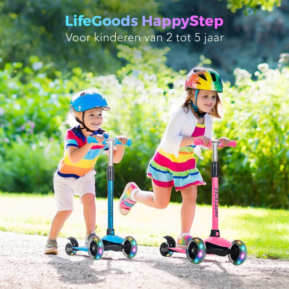 LifeGoods HappyStep - Kinderstep - Step 2-5 Jaar - 3 Lichtgevende Wielen - Jongens/Meisjes - Roze