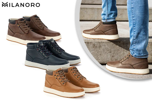 Milanoro Herensneakers Maat 43 - Stevige Profielzool - PU Leder - Cognac