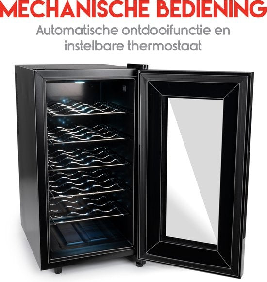 Alpina Wijnklimaatkast - 240V - Tot 22°C - Max. 18 Flessen - 49 x 34.5 x 66cm - Zwart