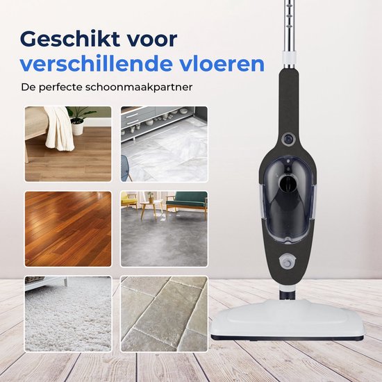 Stoomreiniger 2 in 1 - Handstomer - Vlekkenreiniger - Met 8 Opzetstukken en 2 Microvezeldoeken - Bank, Vloer, Badkamer en Tapijt Reinigen - Zwart