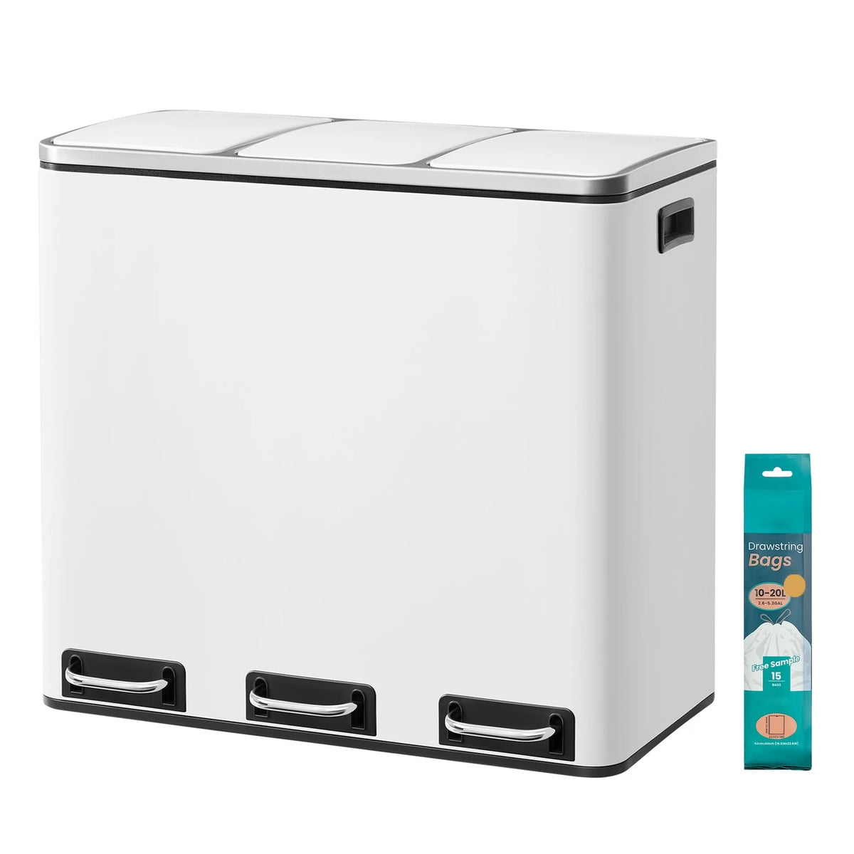 Joyfurnos Prullenbak Keuken 3x18L - Afvalscheiding met Pedaal - Softclose Deksel - 61x31,5x55,5 cm - Wit