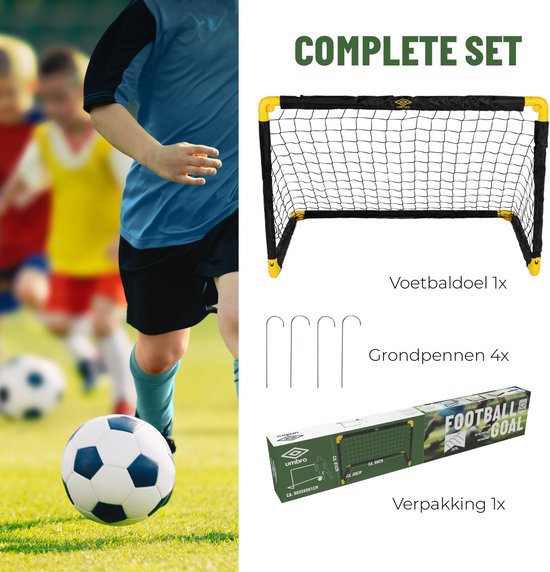 Umbro Voetbaldoel - Voetbalgoal 90 x 59 x 61 cm - Voetbal Goal Opvouwbaar - Makkelijk op te Bergen - Voetbal Training Doel voor Kinderen en Volwassenen - Kunststof - Zwart/ Geel
