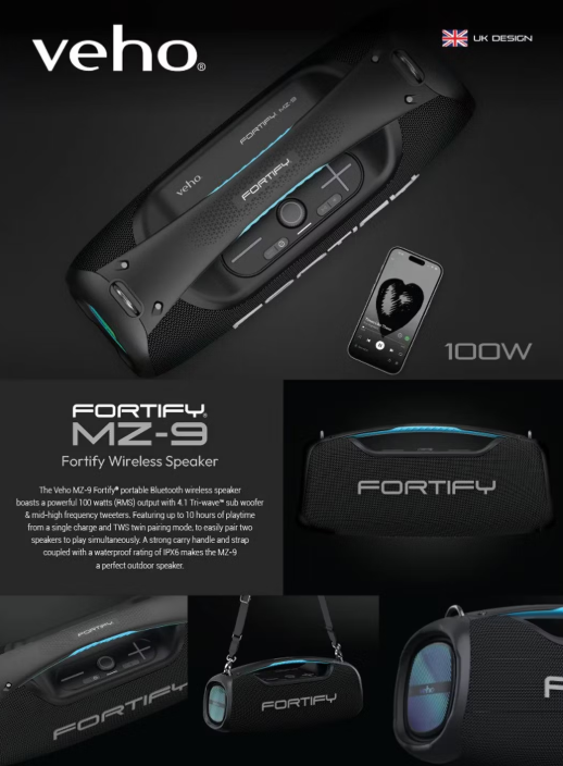 Veho MZ-9 Fortify 100 Watt Portable Bluetooth speaker VSS-033-MZ9-B