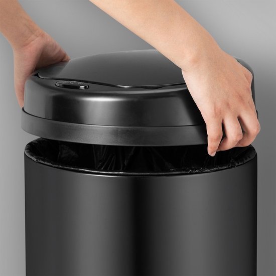 Juskys – Sensor Prullenbak Rond – 50 - Automatisch Deksel - Touch-Bediening – Zwart / Gepoedercoat Staal