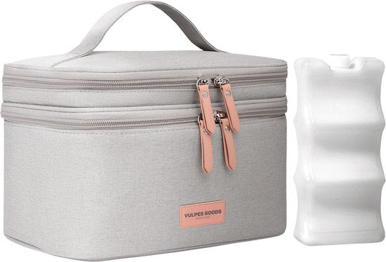 Vulpes Goods® Babycare - Luxe Koeltas met Koelelement - Voor Onderweg - Kolftas - Moedermelk tot 12 uur Koel - Koeltas Kolf - Koeltas Moedermelk - Bewaartas Babyvoeding - Premium Grey