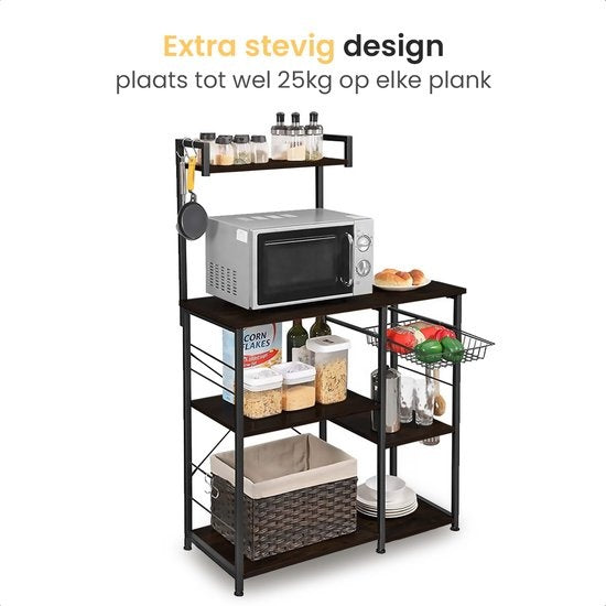 Goliving Keukenkast – Keukenrek Staand – Magnetronkast – Organizer – Metaal – Hout – 90 x 40 x 132 cm – Zwart