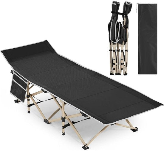 Yaheetech Veldbed 186 x 66 cm - Opvouwbaar Kampeerbed - 150 kg - Draagtas - Zwart