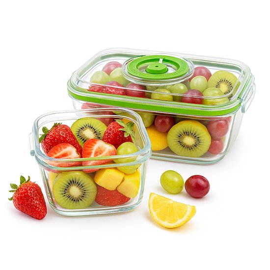 Princess 492985 Vershoudbakjes - Vacuüm Sealer Set – 2 glazen oven- en vershoudschalen met twee kunststof deksels - Elektrische vacuümpomp