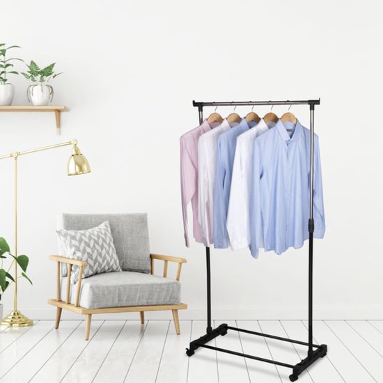 alpina Kledingrek met Wieltjes - Kleding Rek Hoogte Verstelbaar 93 - 158cm - Mobiele Kledingstang - Zwart