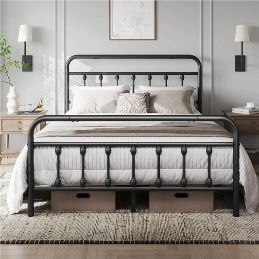 Yaheetech Bedframe 140 × 200 cm – Zwart Metaal – Metalen Bed met Lattenbodem en 32,5 cm Opbergruimte