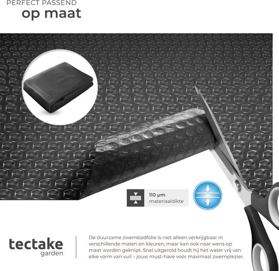 tectake® Zwembad Afdekzeil - Rond Ø 381 cm - Noppenfolie - Zwembadafdekking - Zonnefolie - Warmtefolie - Zwembadverwarming - Zelfdrijvend - Op maat te snijden - Zwart